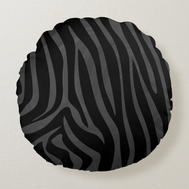 Zebra Black and Grey Print Round Cushion (Front)