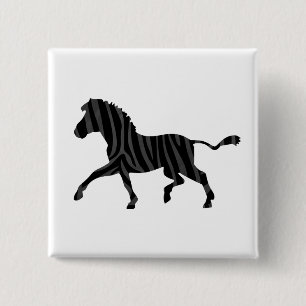 Zebra Black and Grey Print Silhouette 15 Cm Square Badge