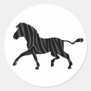 Zebra Black and Grey Print Silhouette Classic Round Sticker