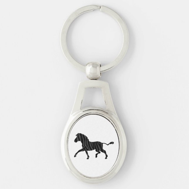 Zebra Black and Grey Print Silhouette Key Ring (Front)
