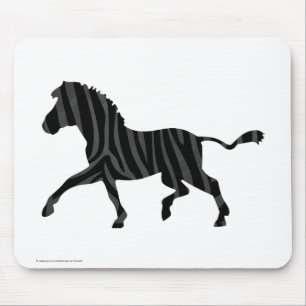 Zebra Black and Grey Print Silhouette Mouse Mat