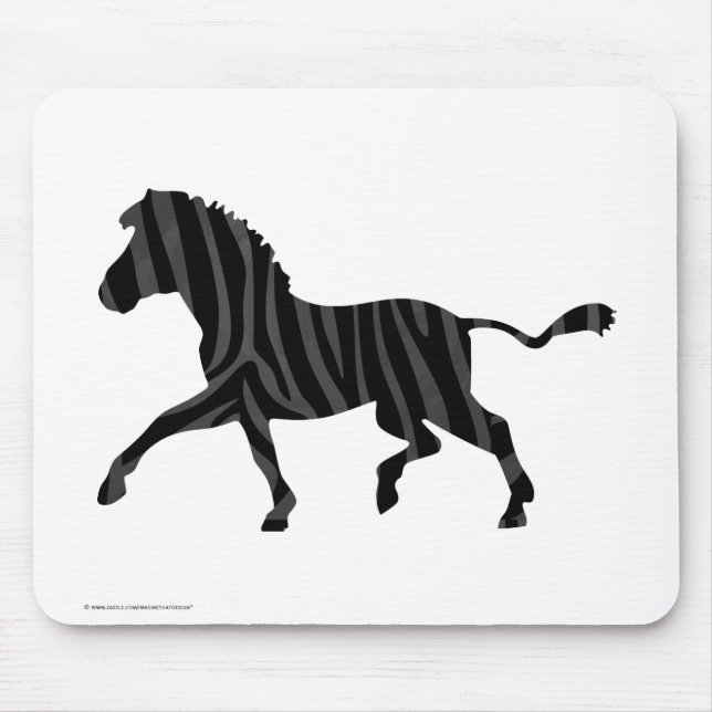 Zebra Black and Grey Print Silhouette Mouse Mat (Front)