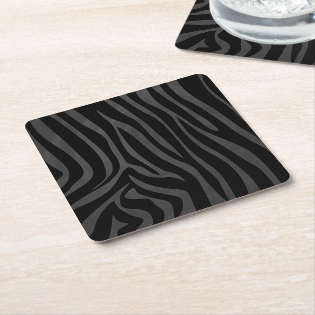 Zebra Black and Grey Print Square Paper Coaster (Angled)
