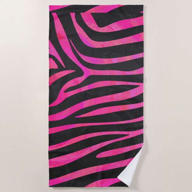 Zebra Black and Hot Pink Art Beach Towel (Front)