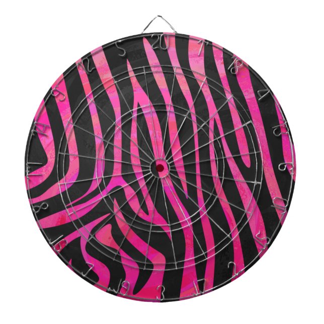 Zebra Black and Hot Pink Print Dartboard (Front)