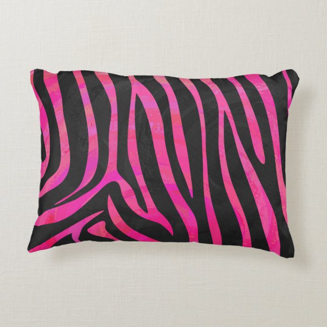 Zebra Black and Hot Pink Print Decorative Cushion (Back)