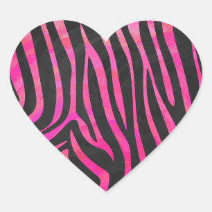 Zebra Black and Hot Pink Print Heart Sticker