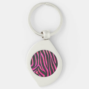Zebra Black and Hot Pink Print Key Ring