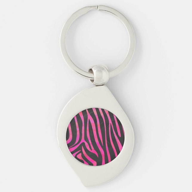 Zebra Black and Hot Pink Print Key Ring (Front)