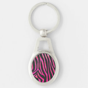 Zebra Black and Hot Pink Print Key Ring