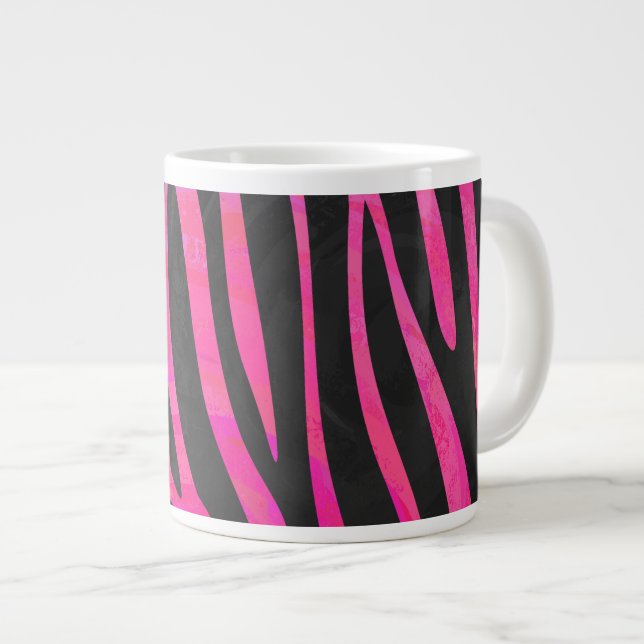 Zebra Black and Hot Pink Print Large Coffee Mug (Front Right)