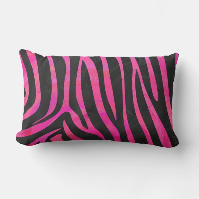 Zebra Black and Hot Pink Print Lumbar Cushion (Front)