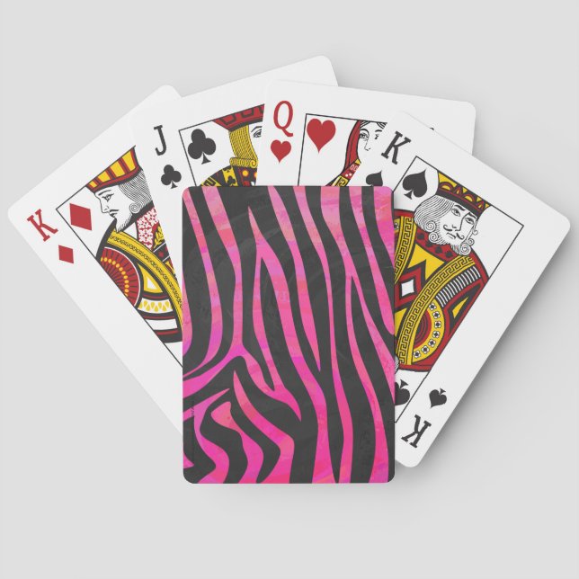 Zebra Black and Hot Pink Print Playing Cards (Back)