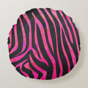 Zebra Black and Hot Pink Print Round Cushion