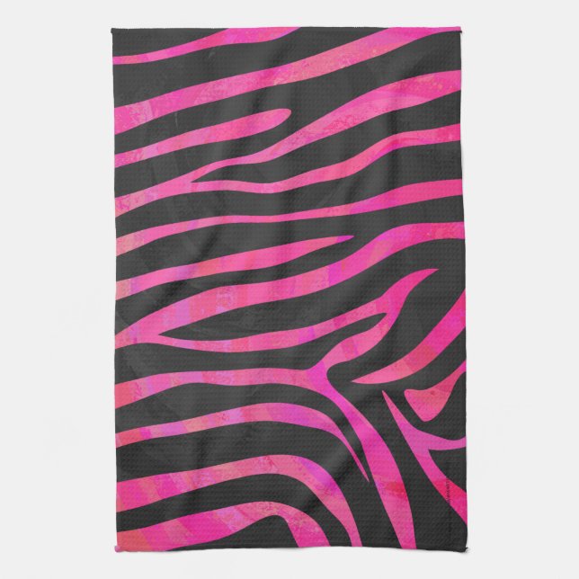 Zebra Black and Hot Pink Print Tea Towel (Vertical)