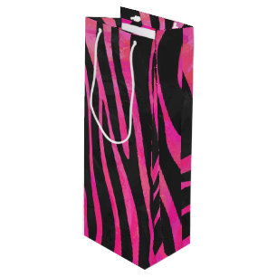 Zebra Black and Hot Pink Print Wine Gift Bag