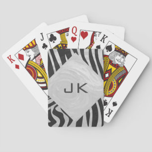 Zebra Black and Light Gray Monogram Playing Cards