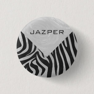 Zebra Black and Light Grey Monogram 3 Cm Round Badge