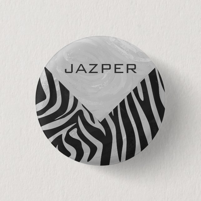 Zebra Black and Light Grey Monogram 3 Cm Round Badge (Front)