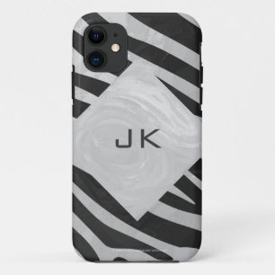 Zebra Black and Light Grey Monogram iPhone 11 Case