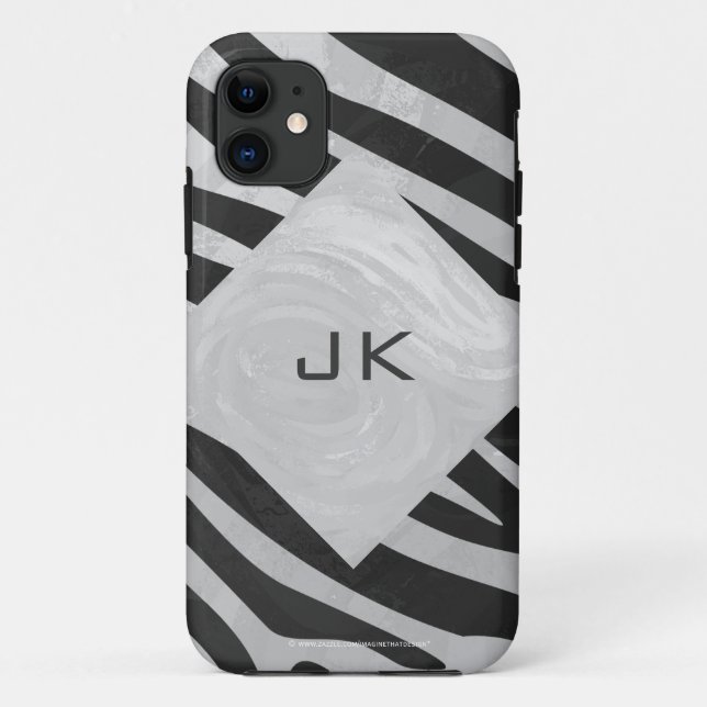 Zebra Black and Light Grey Monogram Case-Mate iPhone Case (Back)