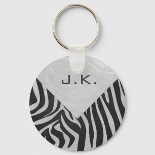 Zebra Black and Light Grey Monogram Key Ring