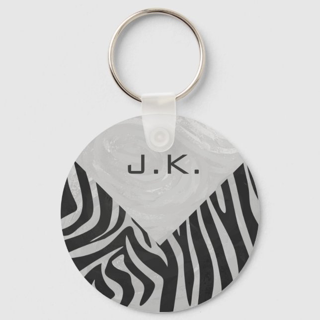 Zebra Black and Light Grey Monogram Key Ring (Front)