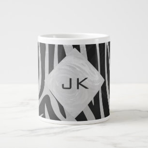 Zebra Black and Light Grey Monogram Large Coffee Mug