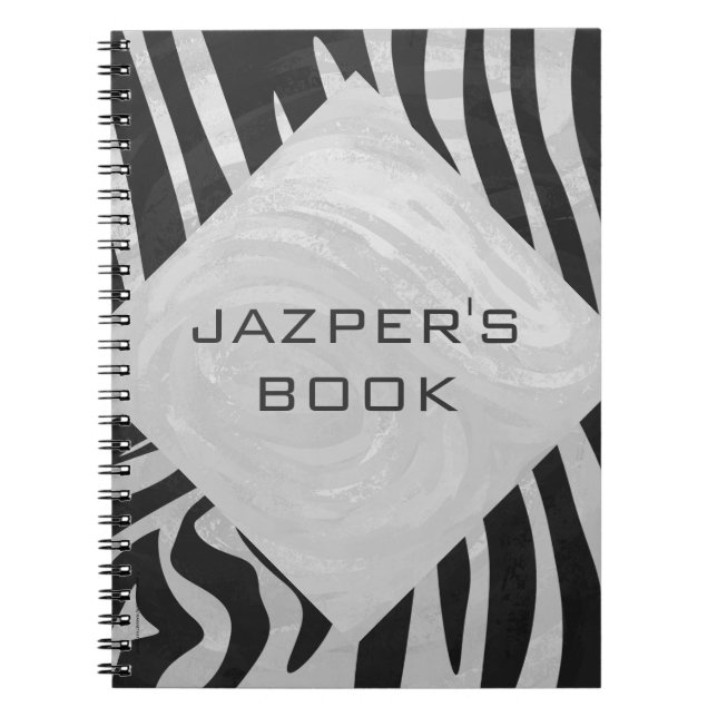 Zebra Black and Light Grey Monogram Notebook (Front)