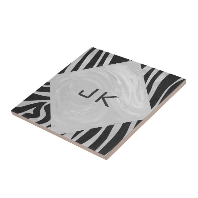 Zebra Black and Light Grey Monogram Tile (Side)