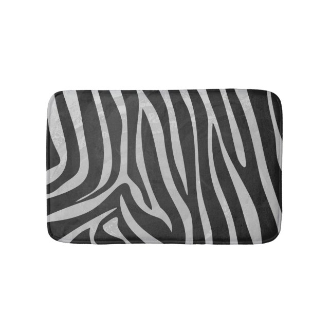 Zebra Black and Light Grey Print Bath Mat (Front)