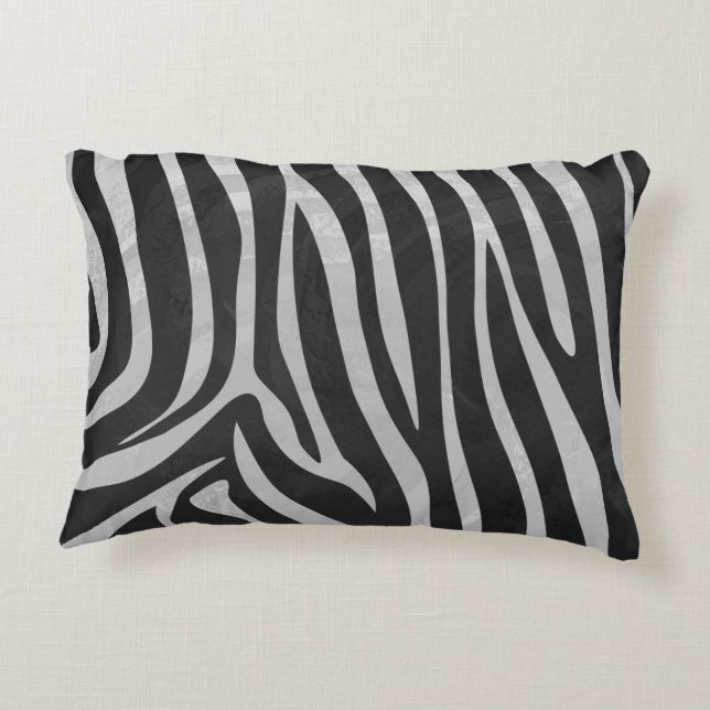 Zebra Black and Light Grey Print Decorative Cushion (Back)