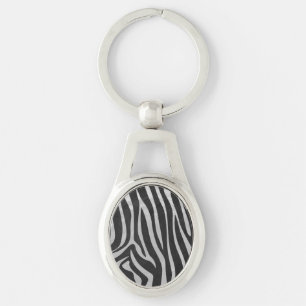 Zebra Black and Light Grey Print Key Ring