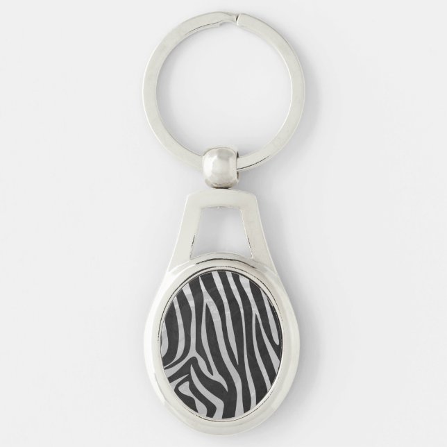 Zebra Black and Light Grey Print Key Ring (Front)