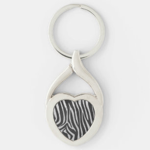 Zebra Black and Light Grey Print Key Ring
