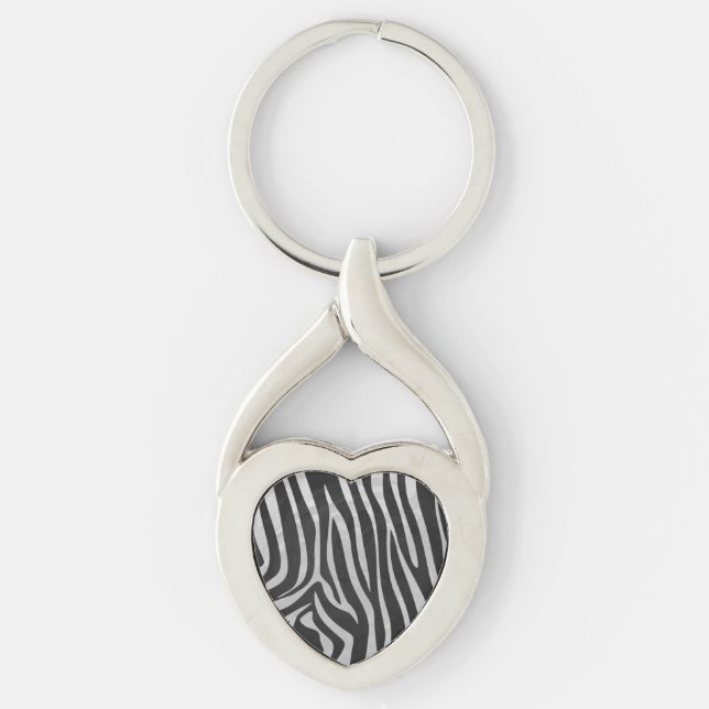 Zebra Black and Light Grey Print Key Ring (Front)
