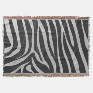 Zebra Black and Light Grey Print Throw Blanket