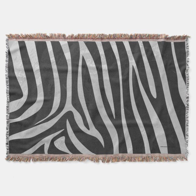 Zebra Black and Light Grey Print Throw Blanket (Front)
