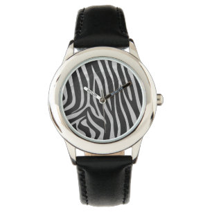 Zebra Black and Light Grey Print Watch