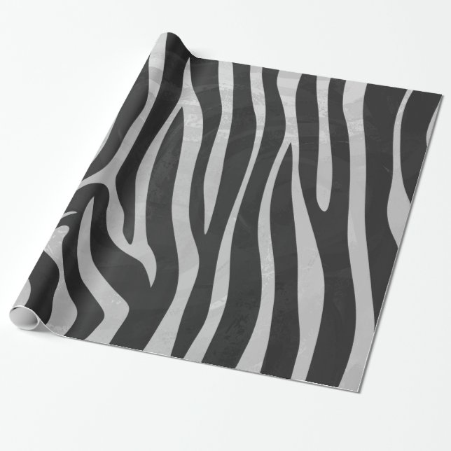 Zebra Black and Light Grey Print Wrapping Paper (Unrolled)