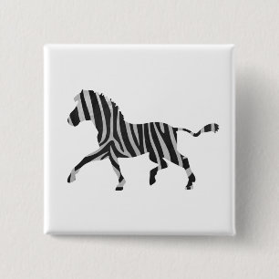 Zebra Black and Light Grey Silhouette 15 Cm Square Badge