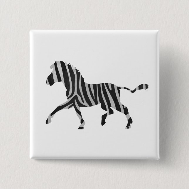 Zebra Black and Light Grey Silhouette 15 Cm Square Badge (Front)