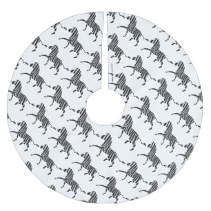 Zebra Black and Light Grey Silhouette Brushed Polyester Tree Skirt