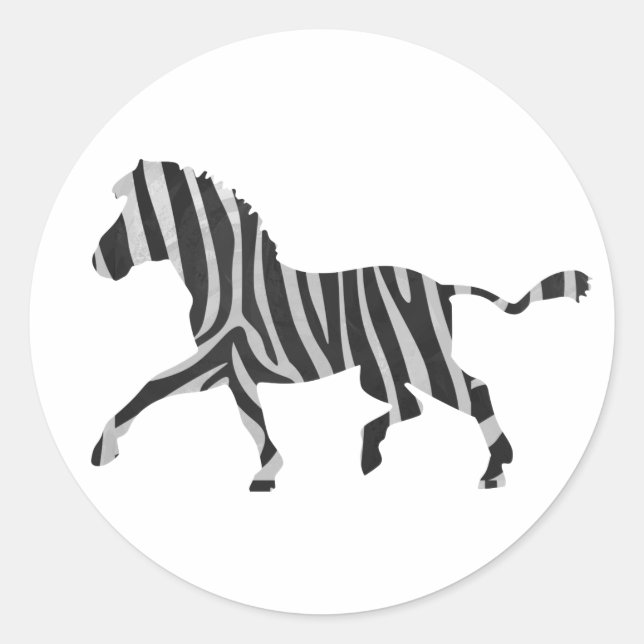 Zebra Black and Light Grey Silhouette Classic Round Sticker (Front)