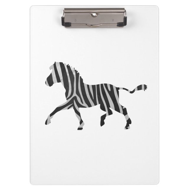 Zebra Black and Light Grey Silhouette Clipboard (Front)