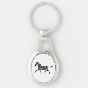 Zebra Black and Light Grey Silhouette Key Ring