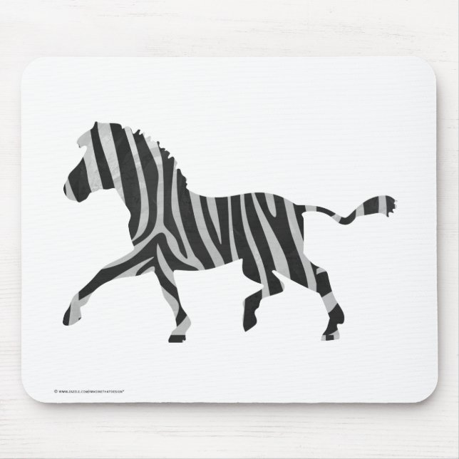 Zebra Black and Light Grey Silhouette Mouse Mat (Front)