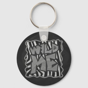 Zebra Black and Light Grey Wild Me Key Ring