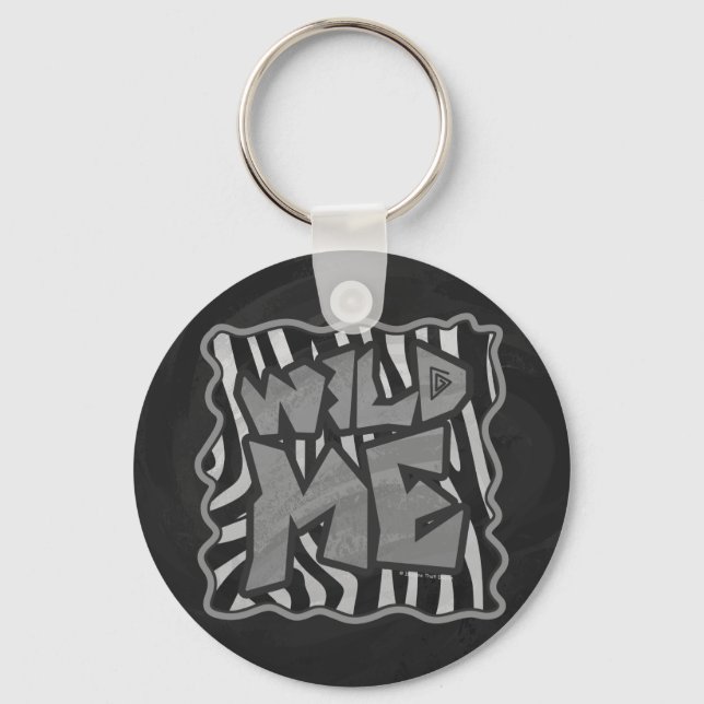 Zebra Black and Light Grey Wild Me Key Ring (Front)