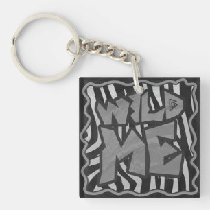 Zebra Black and Light Grey Wild Me Key Ring